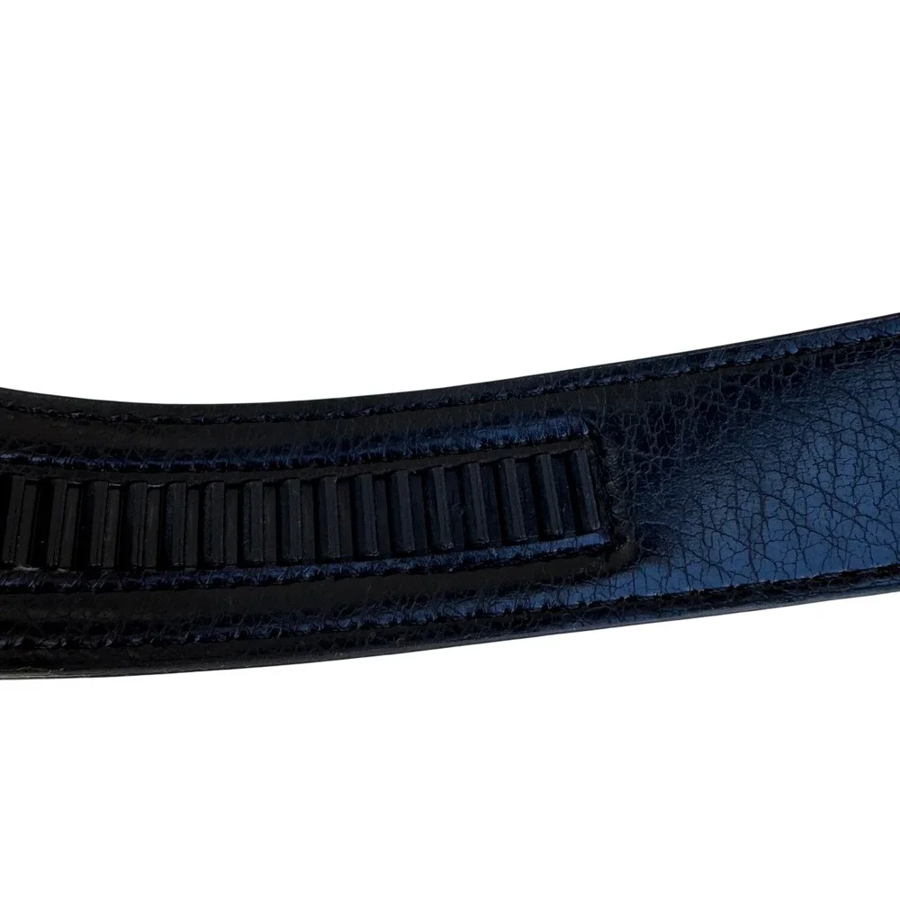 Flex Black Genuine Leather Belt Gold Button Lever‎ Buckle Made in USA Pat 097596